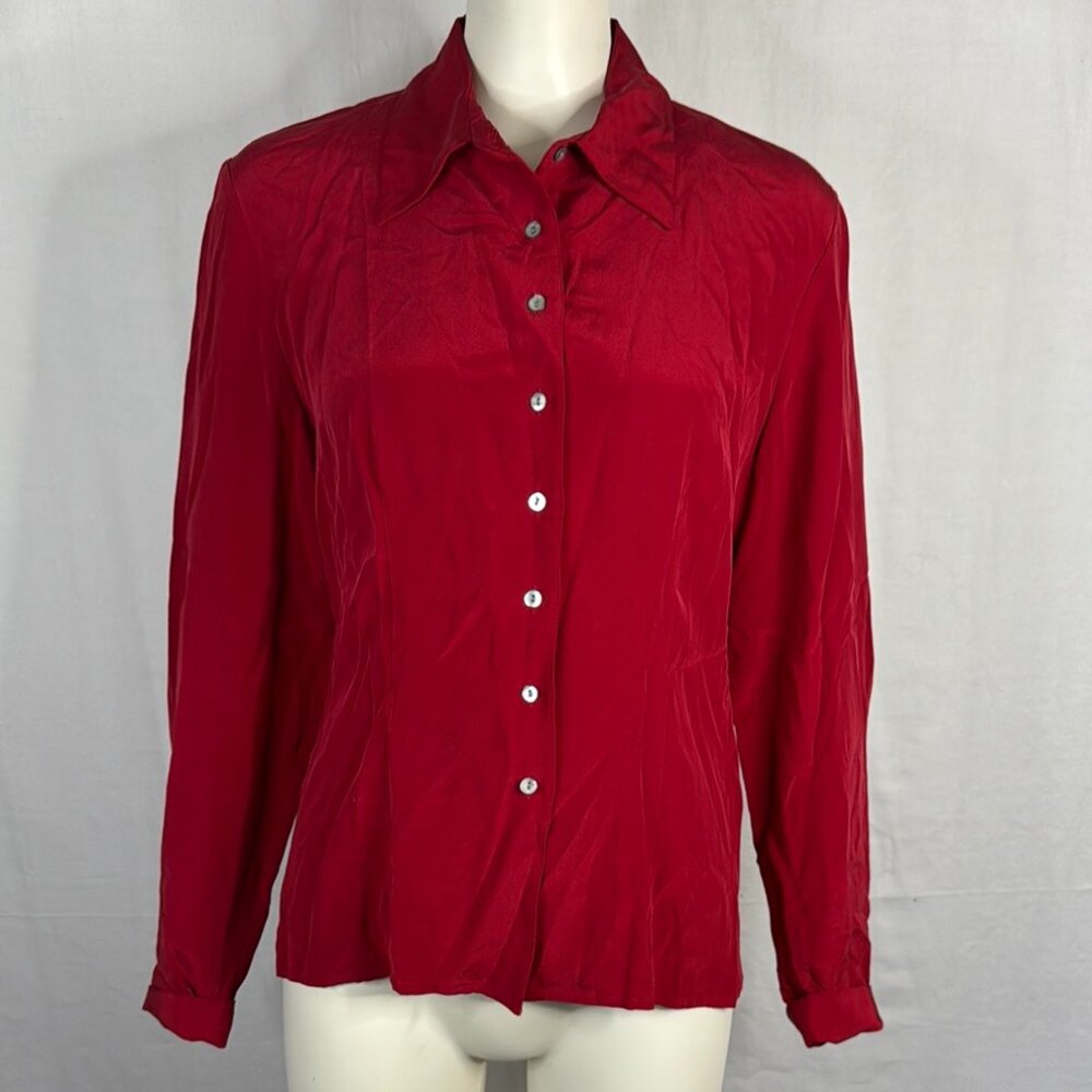 Vintage 1980s/90s Casual Corner Red Silk Blouse